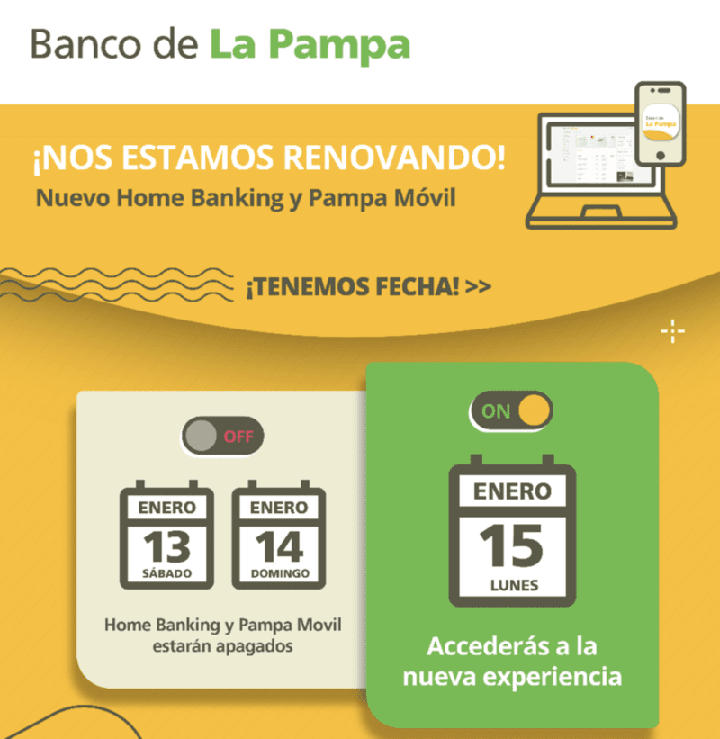 El Banco de La Pampa tiene fecha para el nuevo Home Banking y Pampa Móvil