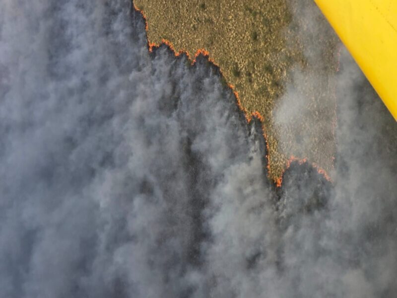 Refuerzan con un avión hidrante el combate del incendio rural en cercanías de Jacinto Arauz